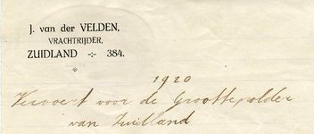 ZL_VELDEN_001 Zuidland, Van der Velden - J. van der Velden, Vrachtrijder, (1920)