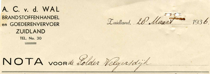 ZL_WAL_001 Zuidland, V.d. Wal - A.C. v.d. Wal, Brandstoffenhandel en goederenvervoer, (1936)