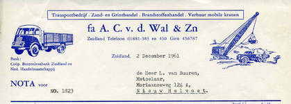 ZL_WAL_005 Zuidland, V.d. Wal - Fa. A.C. v.d. Wal & zn., Transportbedrijf. Zand- en Grinthandel. Brandstoffenhandel. ...