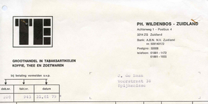 ZL_WILDENBOS_003 Zuidland, Wildenbos - Ph. Wildenbos, Groothandel in tabaksartikelen, koffie, thee en zoetwaren, (1979)