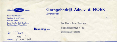 ZW_HOEK_006 Zwartewaal, Van der Hoek - Garagebedrijf Adr. v.d. Hoek, Official Ford dealer, (1966)
