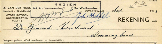 ZW_HOEK_010 Zwartewaal, Van der Hoek - A. van der Hoek, Smederij - Rijwielhandel, (1949)