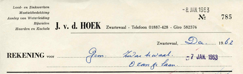 ZW_HOEK_013 Zwartewaal, Van der Hoek - J. v.d. Hoek, Lood- en Zinkwerken. Mastiekbedekking. Aanleg van waterleiding. ...