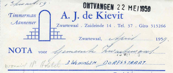ZW_KIEVIT_002 Zwartewaal, De Kievit - A.J. de Kievit, Timmerman - Aannemer, (1959)