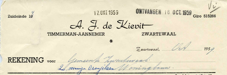 ZW_KIEVIT_003 Zwartewaal, De Kievit - A.J. de Kievit, Timmerman - Aannemer, (1959)