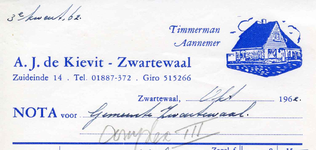 ZW_KIEVIT_004 Zwartewaal, De Kievit - A.J. de Kievit, Timmerman - Aannemer, (1962)