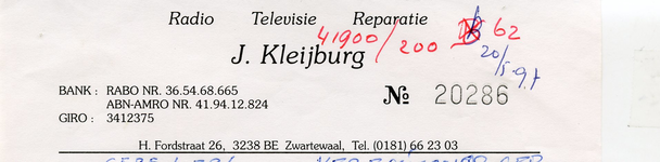 ZW_KLEIJBURG_001 Zwartewaal, Kleijburg - J. Kleijburg, radio, televisie, reparatie, (1997)