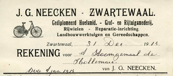 ZW_NEECKEN_003 Zwartewaal, Neecken - J.G. Neecken, Gediplomeerd hoefsmid. Grof- en rijtuigsmederij. Rijwielen. ...