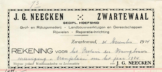 ZW_NEECKEN_005 Zwartewaal, Neecken - J.G. Neecken, Gediplomeerd hoefsmid. Grof- en rijtuigsmederij. Landbouwwerktuigen ...