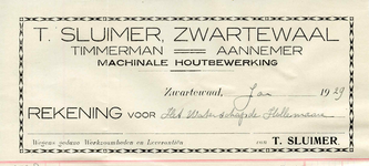 ZW_SLUIMER_001 Zwartewaal, Sluimer - T. Sluimer, Timmerman - Aannemer. Machinale houtbewerking, (1929)