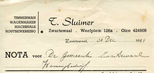 ZW_SLUIMER_004 Zwartewaal, Sluimer - T. Sluimer, Timmerman, wagenmaker, machinale houtbewerking, (1951)