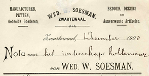 ZW_SOESMAN_001 Zwartewaal, Soesman - Wed. W. Soesman, Manufacturen, petten, gebreide goederen. Bedden, dekens en ...
