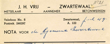 ZW_VRIJ_004 Zwartewaal, Vrij - J.H. Vrij, Metselaar - Aannemer. Betonwerken, (1949)