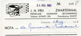 ZW_VRIJ_005 Zwartewaal, Vrij - J.H. Vrij, Metselaar - Aannemer. Betonwerken, (1962)