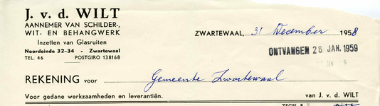 ZW_WILT_004 Zwartewaal, Van der Wilt - J. v.d. Wilt, Aannemer van schilder-, wit- en behangwerk. Inzetten van ...