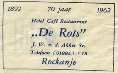 SZ1130. Hotel, Café, Restaurant De Rots - 70 jaar.