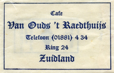 SZ1702. Café Van Ouds 't Raedthuijs.