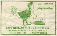 SZ0925. Café, Restaurant Vreewijk - onze specialiteit: kippensoep.