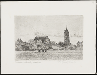 SPUIJBROEK_037 Wieders zijn bezig op een akker in de polder van Nieuw-Helvoet. Op de achtergrond het dorp met de kerk, ...