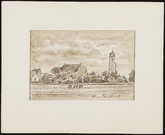 SPUIJBROEK_037A Wieders zijn bezig op een akker in de polder van Nieuw-Helvoet. Op de achtergrond het dorp met de kerk, ...