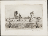SPUIJBROEK_040 Gezicht op Brielle vanuit de polder, met de St. Catharijnekerk en de Geuzenkerk, ca. 1935