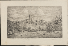 SPUIJBROEK_075 Gezicht op het dorp en de kerk van Nieuwenhoorn vanuit de polder, ca. 1955