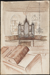 SPUIJBROEK_175 Het interieur van de kerk van Nieuw-Helvoet met orgel en Bijbel, ca. 1955