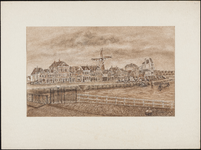 SPUIJBROEK_208 De Westzanddijk met de vroegere bebouwing (het Bellenhuis, de molen en de Christelijke school), en de ...