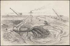 SPUIJBROEK_219 Aanleg van de werkhaven: opspuiten van zand, 1955