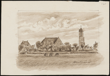 SPUIJBROEK_265 Wieders zijn bezig op een akker in de polder van Nieuw-Helvoet. Op de achtergrond het dorp met de kerk, ...