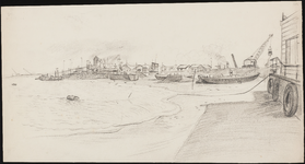 SPUIJBROEK_A_232 Werkzaamheden in de bouwput: schepen en bouwketen, ca. 1955