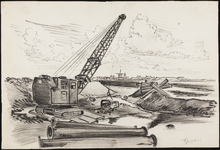 SPUIJBROEK_A_240 Aanleg van de Werkhaven: een dragline aan het werk, ca. 1955