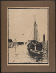 SPUIJBROEK_D_011 De Haaven van Hellevoetsluis, met een kotter, het loodskantoor en de vuurtoren, ca. 1935