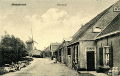 PB0015 Woningen langs de dijk, op de achtergrond Molen De Hoop, 1910