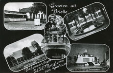 PB0225 Kaart met diverse foto's van de Bedevaartskerk: de Heilige Put, de ciborium en het hoofdaltaar, en café 't Huis ...