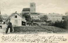 PB0835 De Langestraat, Kazerne De Doelen en de St. Catharijnekerk, ca. 1905