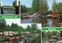 PB1192 Groeten uit Brielle: vier kleine afbeeldingen van Camping De Meeuw, 1990
