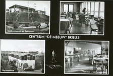 PB1374 Groeten uit Brielle: vier afbeeldingen van camping 'De Meeuw' met het recreatiegebouw, interieur restaurant, het ...