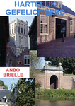 PB1532 Felicitatiekaart van de Anbo: vier kleine afbeeldingen van de St. Catharijnekerk, de infirmerie, de nymph en de ...