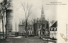 PB3127 De watertoren en de katholieke kerk met pastorie, ca. 1905