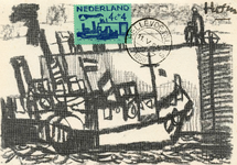 PB3375 Kunstzinnige briefkaart over de Deltawerken, ontworpen door Lex Horn, uitgegeven ten bate van de Zomerzegels: ...