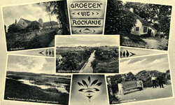 PB7842 Rockanje; Compilatie van afbeeldingen van Vredeheim, Quackjeswater, Schapengorsduin, de Goudswaardbank en een ...