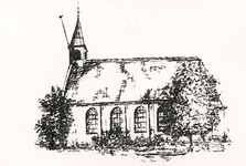 PB9606 Pentekening uit 1827 van de Dorpskerk uit Vierpolders, ca. 1980