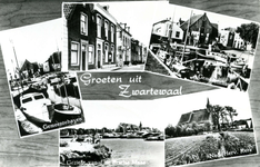 PB10051 Groeten uit Zwartewaal: foto's van de haven, de kerk en verschillende straten, ca. 1955