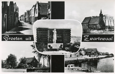 PB9947 Groeten uit Zwartewaal, met foto's van de Dorpsstraat, de kerk, het oorlogsmonument en de haven, 1963