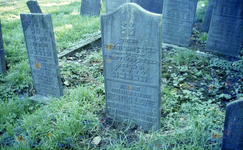 DIA15363 Grafstenen op de Joodse begraafplaats (1781) langs de Spuikade; 29 oktober 1983