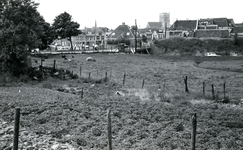 BR_PRIKKEVEST_022 Kijkje op de Prikkevest richting de de Rochus Meeuwiszoonweg. Met de waterpoort en de Zevenhuizen; 1967