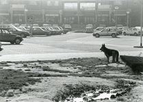 SP_GORSSTRAAT_003 Het parkeerterrein langs de Gorslaan nabij Y-Land, met op achtergrond de winkels langs de Noordkade; 1985