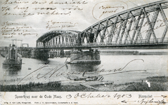 NLJ003 Ansichtkaart van de bouw van de spoorbrug over de Oude Maas, in 1903 door Jakob Nieuwland (1875-1962) aan zijn ...