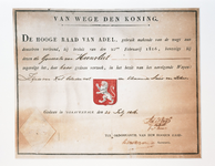 B0012 Gemeentewapen, zoals door de Hoge Raad van Adel toegekend aan Heenvliet; 24 juli 1816
